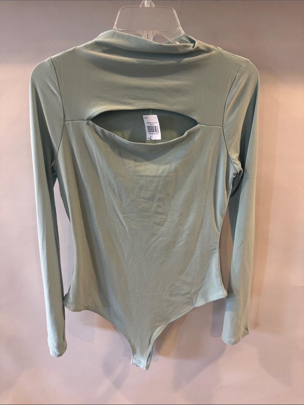 Long-Sleeve Sage Green Bodysuit with Front Cutout